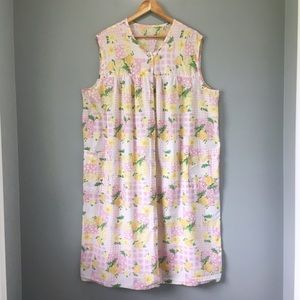 60’s Vintage Pink Gingham Floral Print House Dress